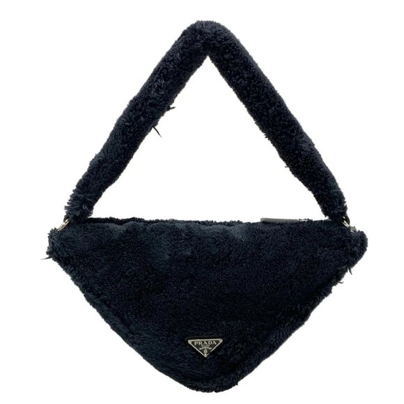 PRADA Terry Triangle 1NE043 Black White Pile/chemical fiber Unisex Handbag - Picture 3 of 14